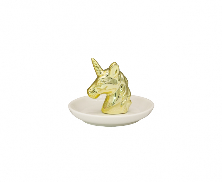 DECOR CERAMICO UNICORNIO SOBRE PLATO (11X8X11) DORADO