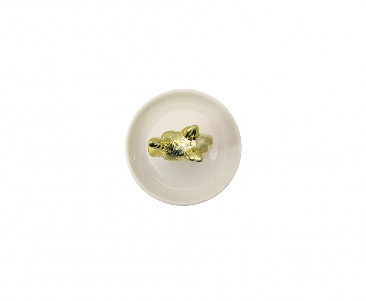 DECOR CERAMICO UNICORNIO SOBRE PLATO (11X8X11) DORADO