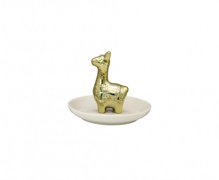 DECOR CERAMICO LLAMA SOBRE PLATO (11X10X11) DORADO