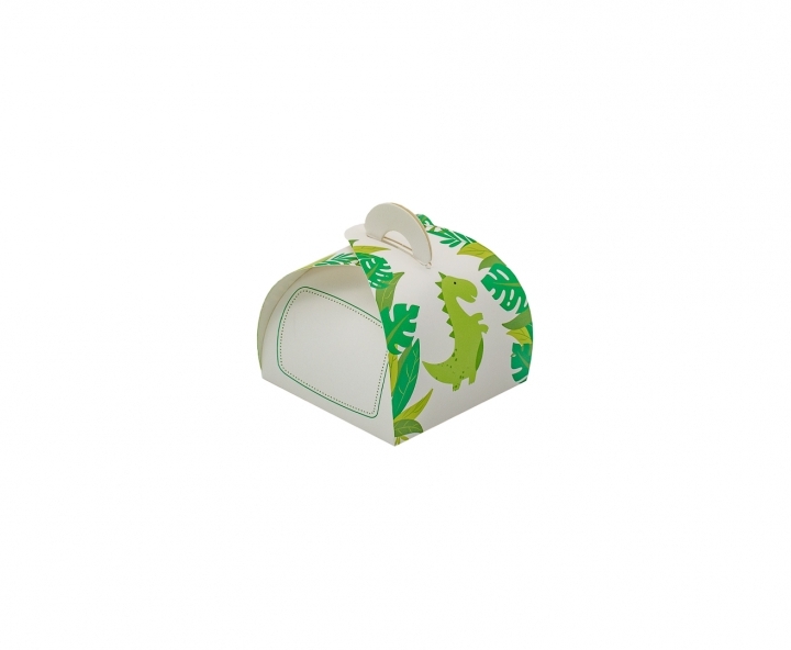 CAJITA PAPEL CURVO DINOSAURIO 10P (7X9X7) BLANCO/VERDE