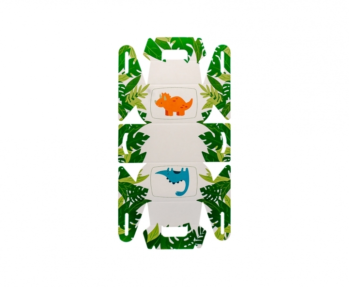 CAJA PAPEL RECTANGULO DINOSAURIO 10P (7X11X5) BLANCO/VERDE