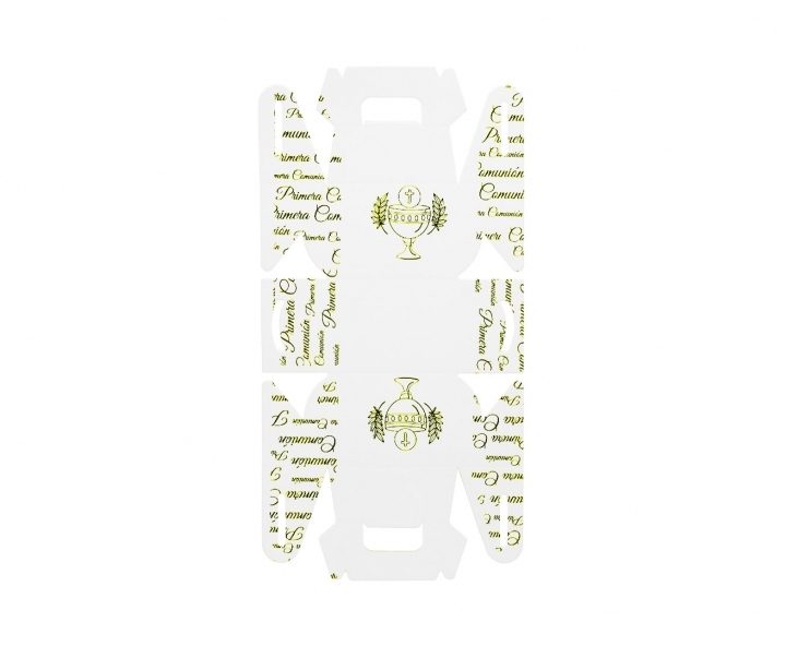 CAJITA PAPEL SOUVENIR PRIMERA COMUNION 10P (7X11X5) BLANCO/DORADO