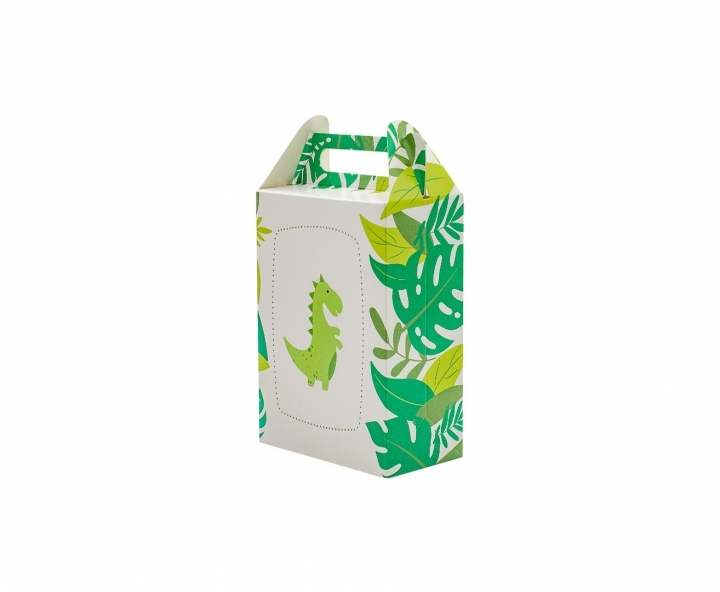 CAJA PAPEL RECTANGULO DINOSAURIO 10P (17X9X5) BLANCO/VERDE