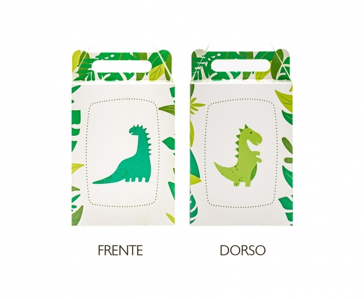 CAJA PAPEL RECTANGULO DINOSAURIO 10P (17X9X5) BLANCO/VERDE