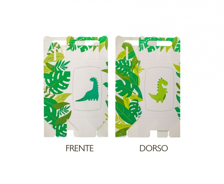 CAJA PAPEL RECTANGULO DINOSAURIO 10P (17X9X5) BLANCO/VERDE