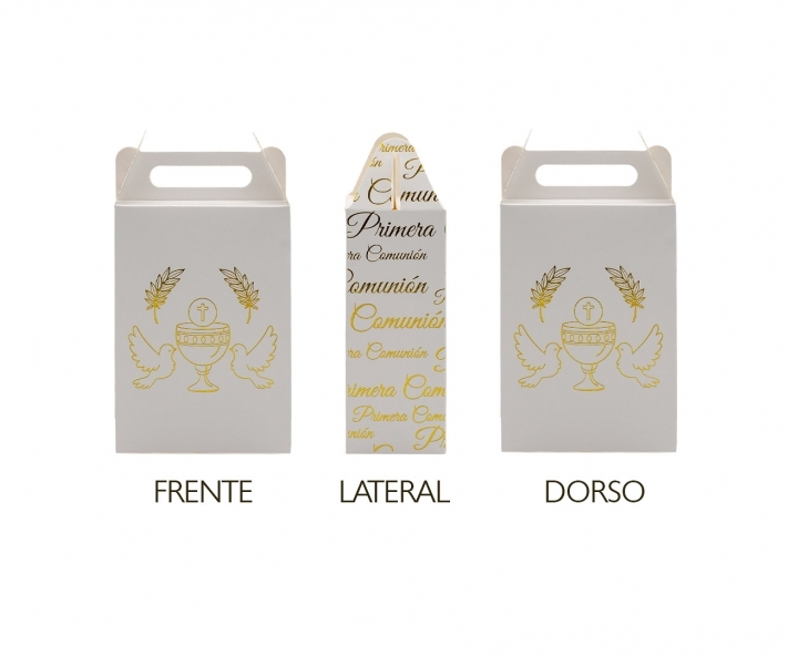 CAJA PAPEL RECTANGULO PRIMERA COMUNION 10P (17X9X5) BLANCO/DORADO