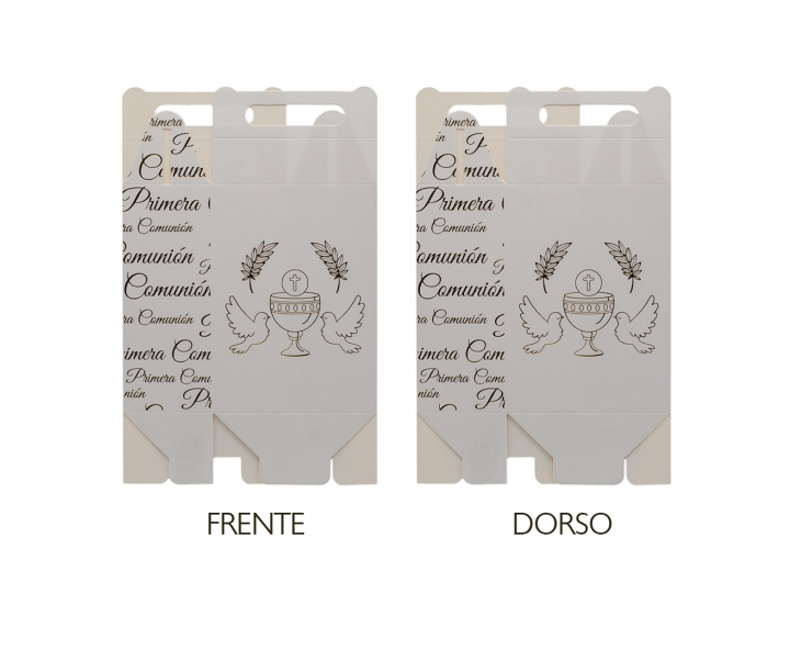 CAJA PAPEL RECTANGULO PRIMERA COMUNION 10P (17X9X5) BLANCO/DORADO