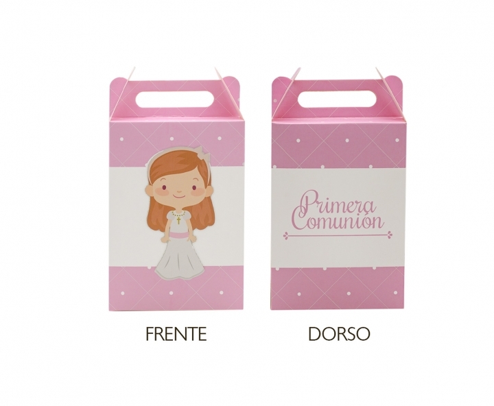CAJA PAPEL RECTANGULO PRIMERA COMUNION 10P (17X9X5) ROSADO