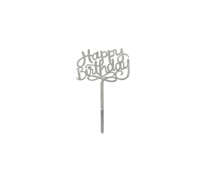 ADORNO TORTA “HAPPY BIRTHDAY” (10.5X16.5) PLATEADO