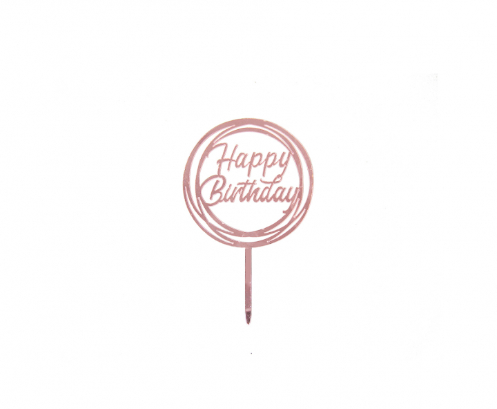 ADORNO TORTA “HAPPY BIRTHDAY” (10.5X16.5) ROSA DORADO