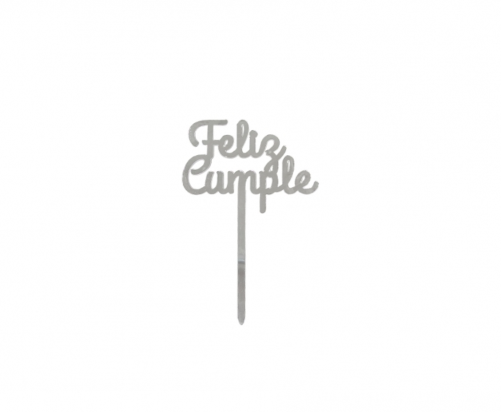 ADORNO TORTA “FELIZ CUMPLE” (11X15) PLATEADO