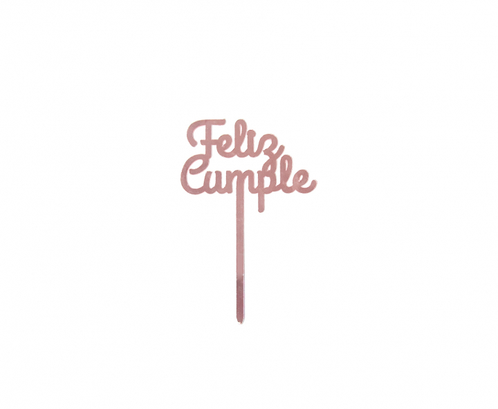 ADORNO TORTA “FELIZ CUMPLE” (11X16.5) ROSA DORADO