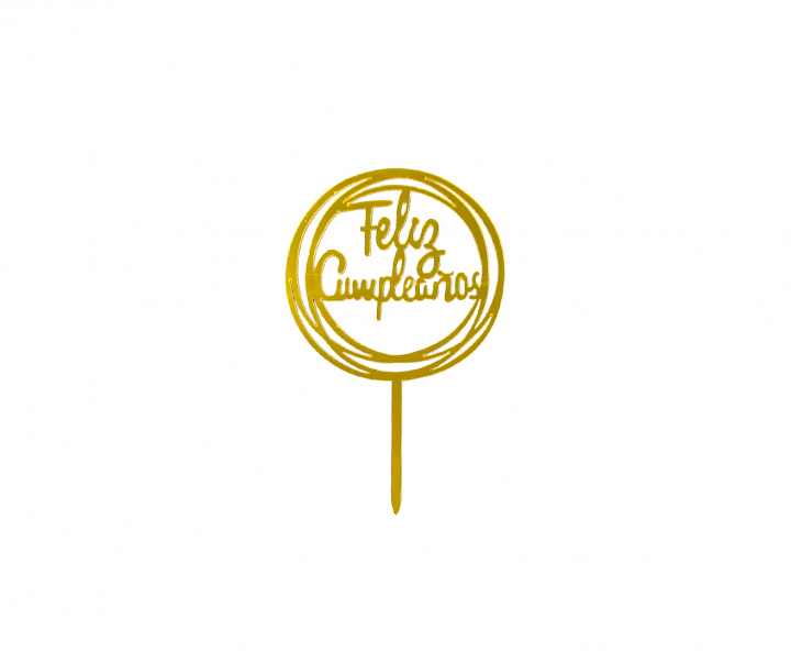 ADORNO TORTA “FELIZ CUMPLEAÑOS” (10.5X16.5) DORADO