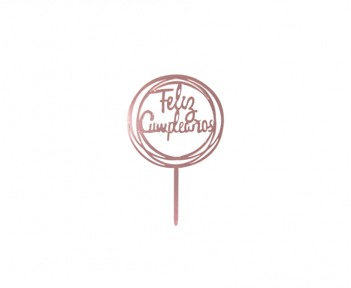ADORNO TORTA “FELIZ CUMPLEAÑOS” (10.5X16.5) ROSA DORADO