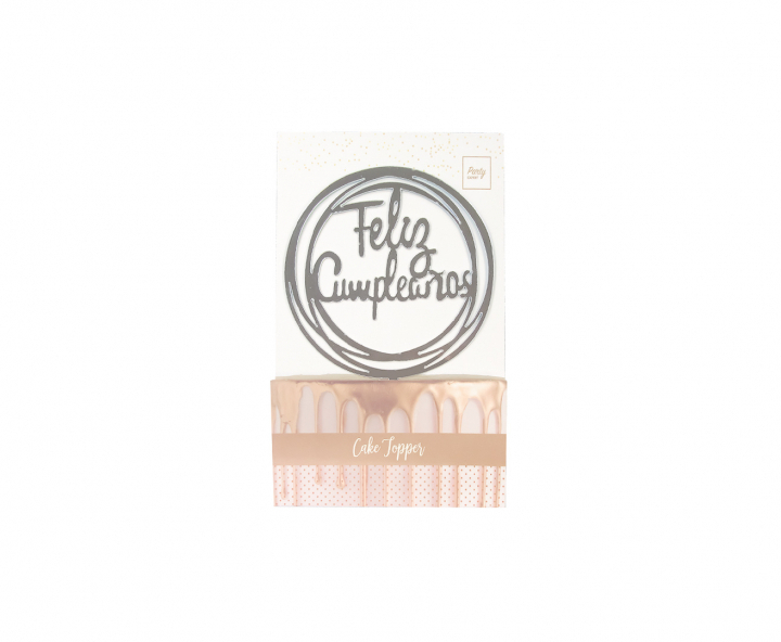 ADORNO TORTA “FELIZ CUMPLEAÑOS” (10.5X16.5) PLATEADO