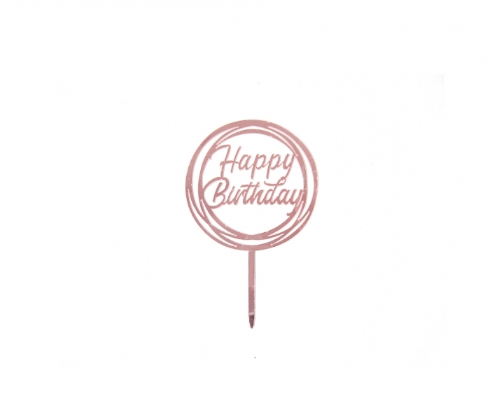 ADORNO TORTA “HAPPY BIRTHDAY” (10.5X15) ROSA DORADO