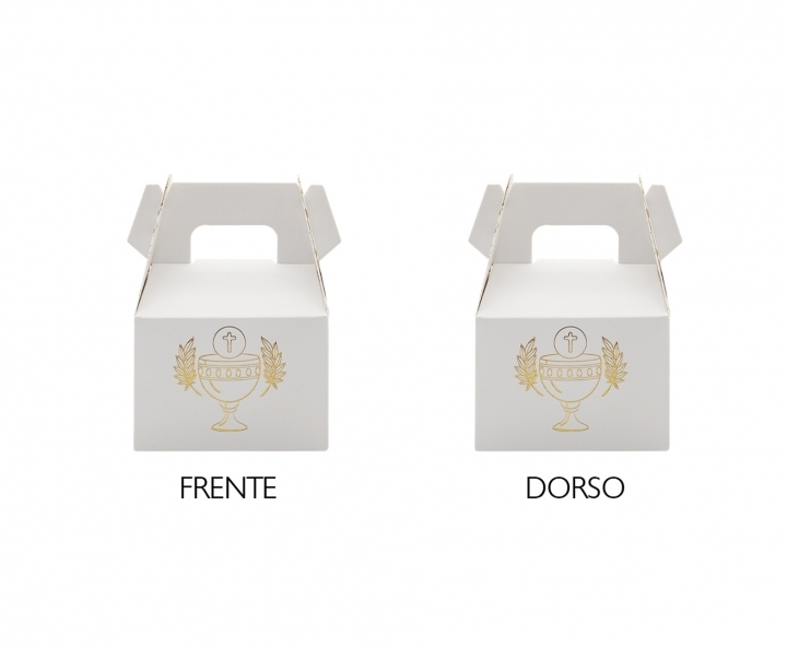 CAJITA PAPEL SOUVENIR PRIMERA COMUNION 10P (7X11X5) BLANCO/DORADO