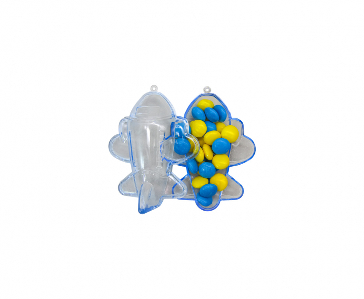 CARAMELERO PLASTICO AVION CELESTE TRANSP
