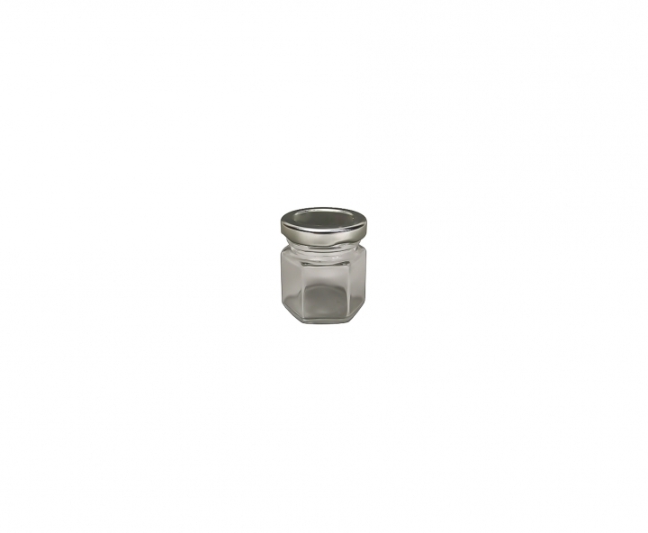 ENVASE VIDRIO HEXAGONO (25ML) TAPA BLANCO
