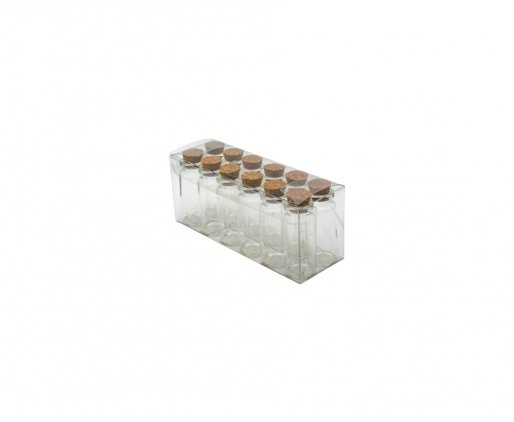 FRASCO VIDRIO 12P (2X5CM) C/ TAPA CORCHO