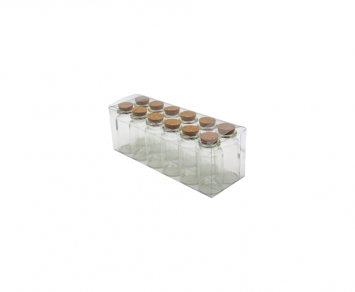 FRASCO VIDRIO 12P (3X6CM) C/ TAPA CORCHO