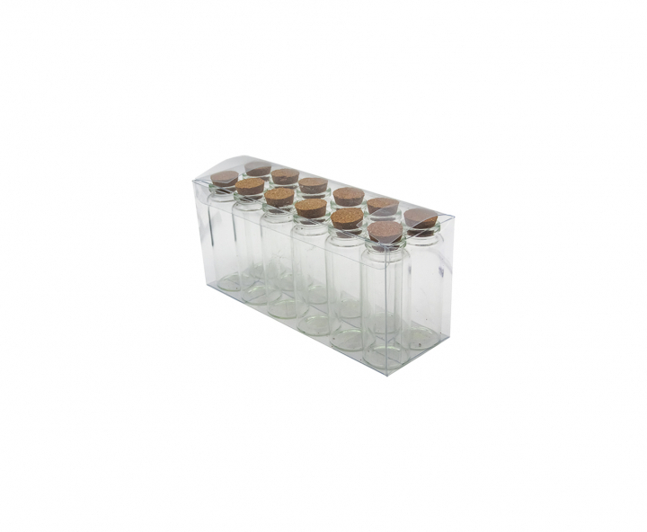 FRASCO VIDRIO 12P (3X8CM) C/ TAPA CORCHO