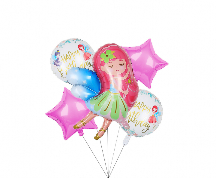 GLOBO HADA/ESTRELLA/“HAPPY BIRTHDAY” C/ CINTA 5P