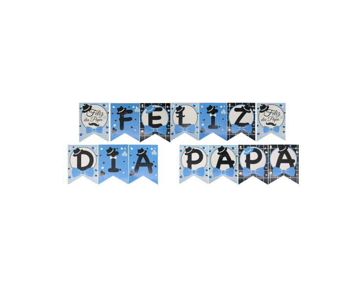 BANDERINES FELIZ DIA PAPA (18X13.5CM/3M) AZUL/NEGRO