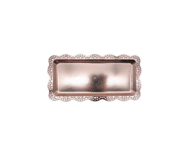 BANDEJA PLASTICA RECTANGULO (30X15) ROSA DORADO