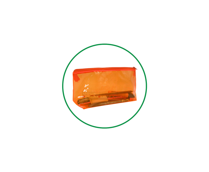 CARTUCHERA PLASTICO (23X12X6) TRANSP./NARANJA