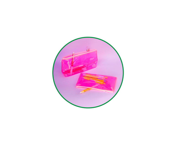 CARTUCHERA PLASTICO (23X12X6) TRANSP./ROSADO