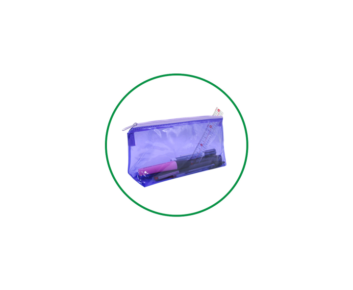 CARTUCHERA PLASTICO (23X12X6) TRANSP./PURPURA
