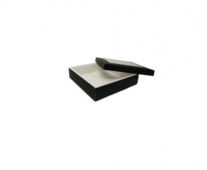 CAJA PAPEL CUADRADO C/ VISOR 5P (16X16X4) BLANCO/NEGRO