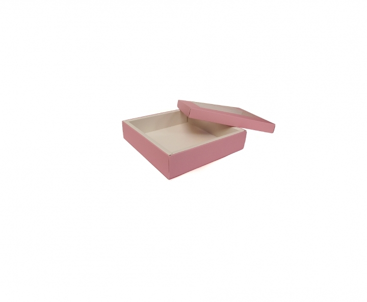 CAJA PAPEL CUADRADO C/ VISOR 5P (16X16X4) BLANCO/ROSADO