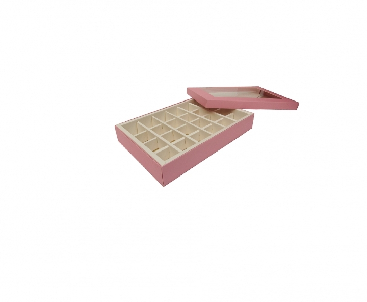 CAJA PAPEL RECTANGULO C/ VISOR 5P (16X24X4) BLANCO/ROSADO