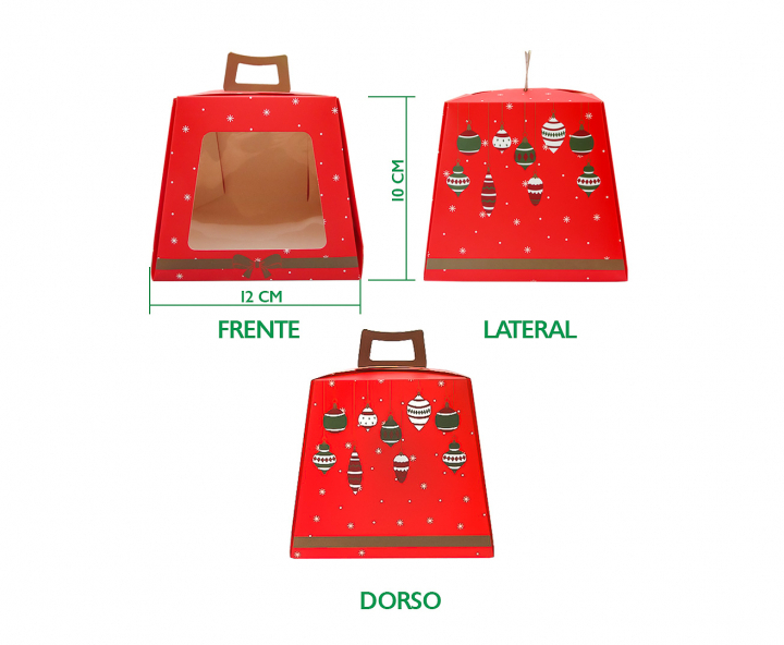 CAJA PAPEL NAVIDEÑO 5P C/ VISOR (12X13CM) ROJO