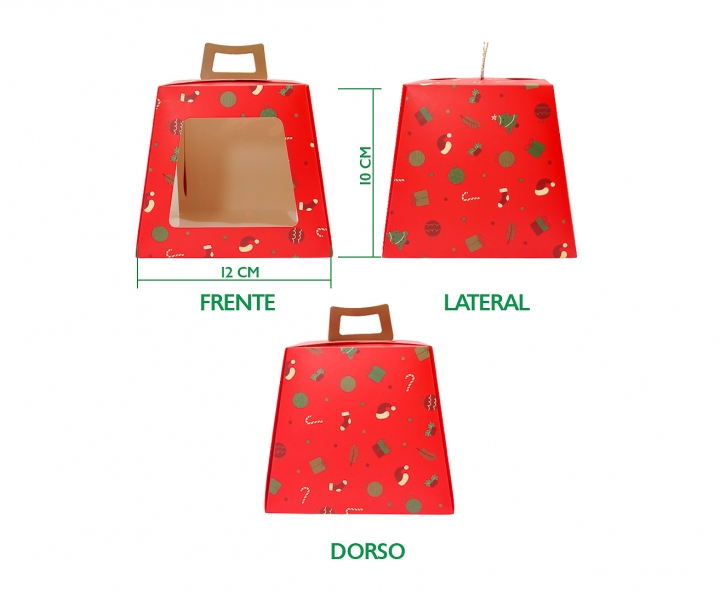 CAJA PAPEL NAVIDEÑO 5P C/ VISOR (12X13CM) ROJO