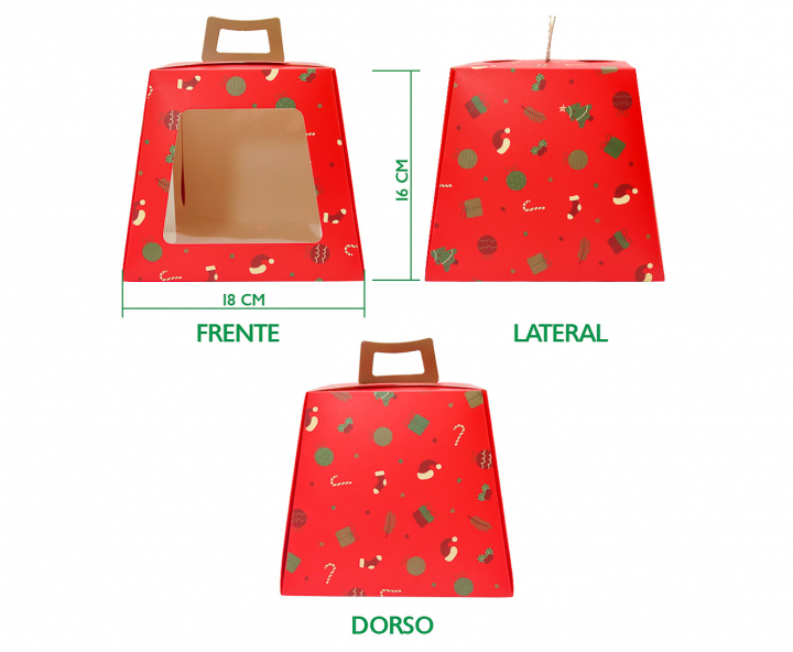 CAJA PAPEL NAVIDEÑO 5P C/ VISOR (18X21CM) ROJO