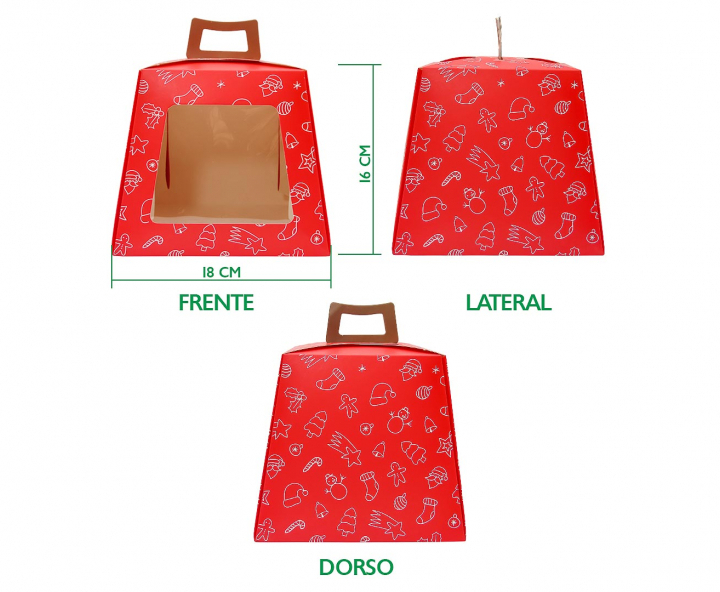 CAJA PAPEL NAVIDEÑO 5P C/ VISOR (18X21CM) ROJO