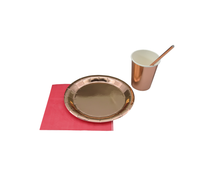 VASOS PAPEL BRILLOSO 10P (200ML) ROSA DORADO