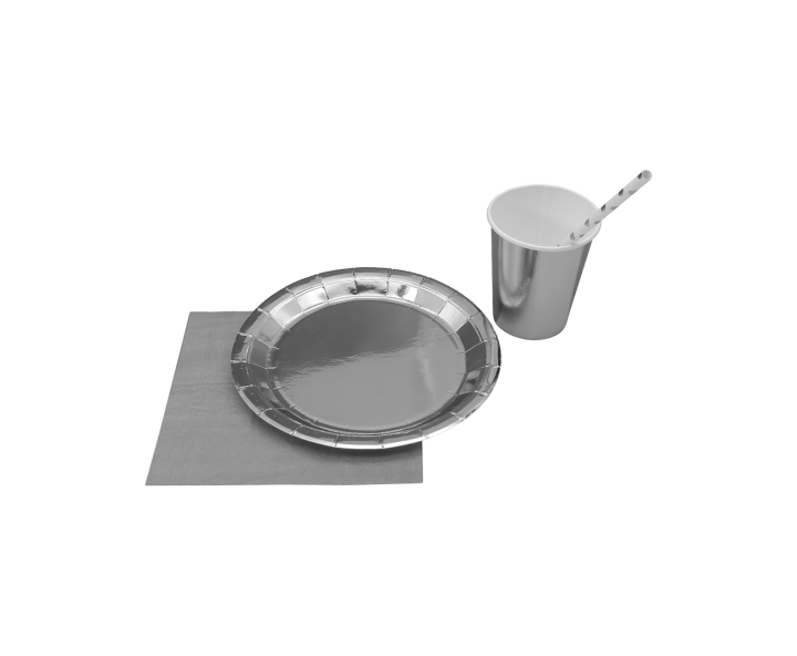 VASOS PAPEL BRILLOSO 10P (200ML) PLATEADO