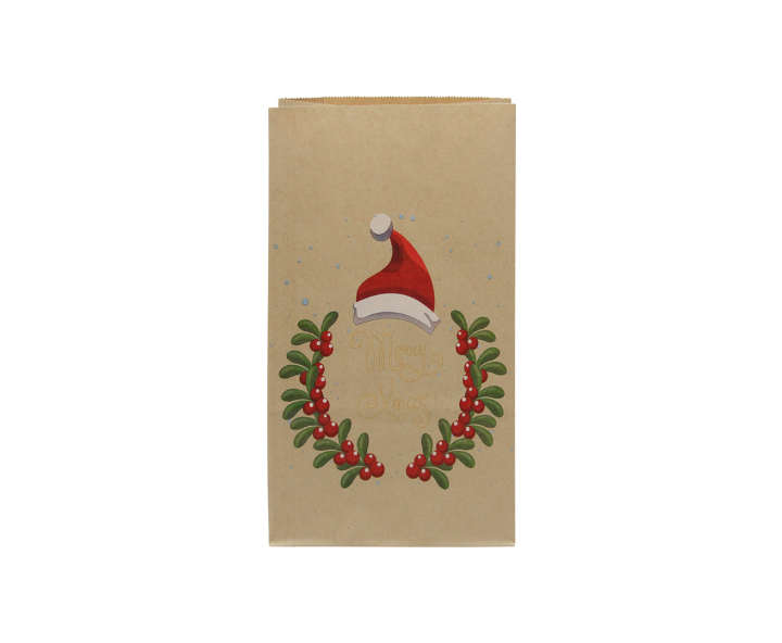 BOLSA PAPEL MERRY XMAS 12P (13X24X8) NATURAL