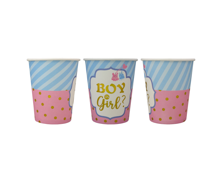 VASOS PAPEL “BOY OR GIRL?” 10P (200ML) CELESTE/ROSADO