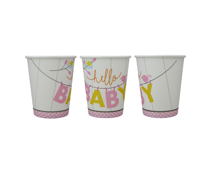 VASOS PAPEL “HELLO BABY” (200ML) 10P  BLANCO