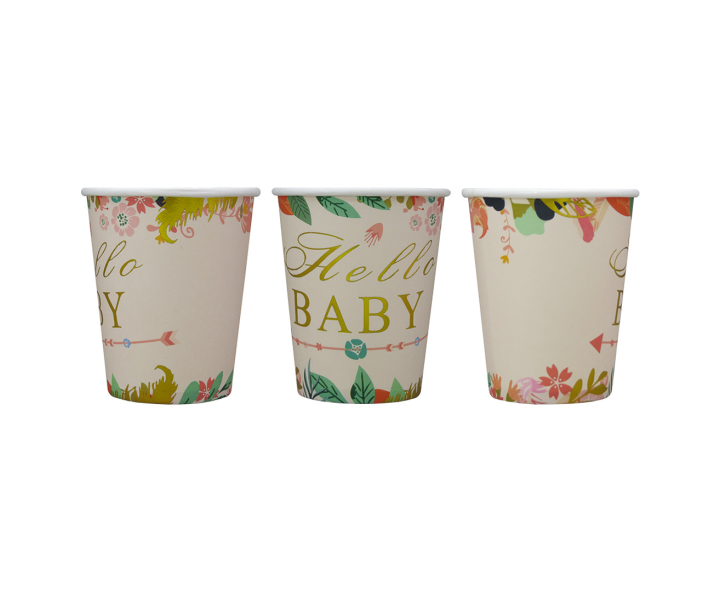 VASOS PAPEL “HELLO BABY” 10P (200ML) ROSADO CLARO