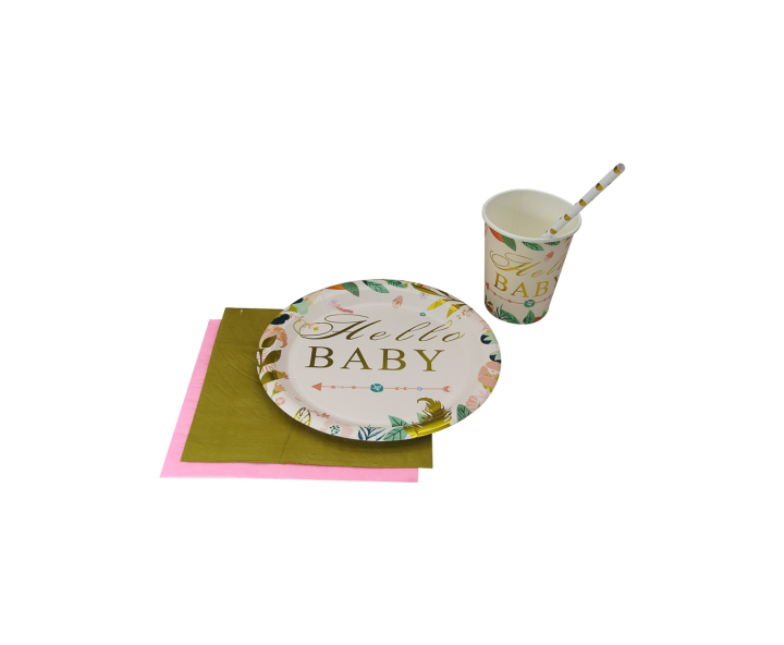 VASOS PAPEL “HELLO BABY” 10P (200ML) ROSADO CLARO