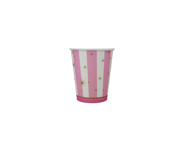 VASOS PAPEL RAYA 10P (200ML) BLANCO/ROSADO