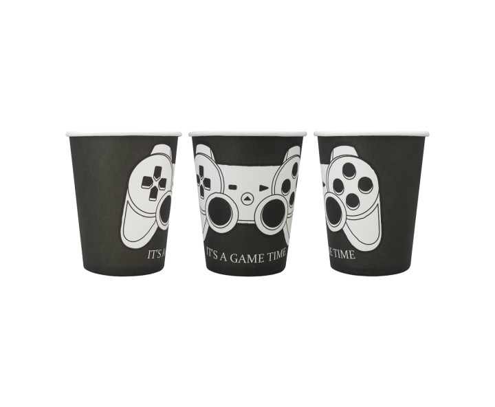 VASOS DE PAPEL “IT’S GAME TIME!” 10P (8.5X7.5) NEGRO
