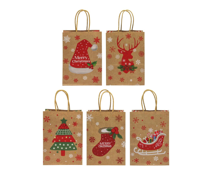 BOLSA DE PAPEL NAVIDEÑO 10P (21X15X8) NATURAL