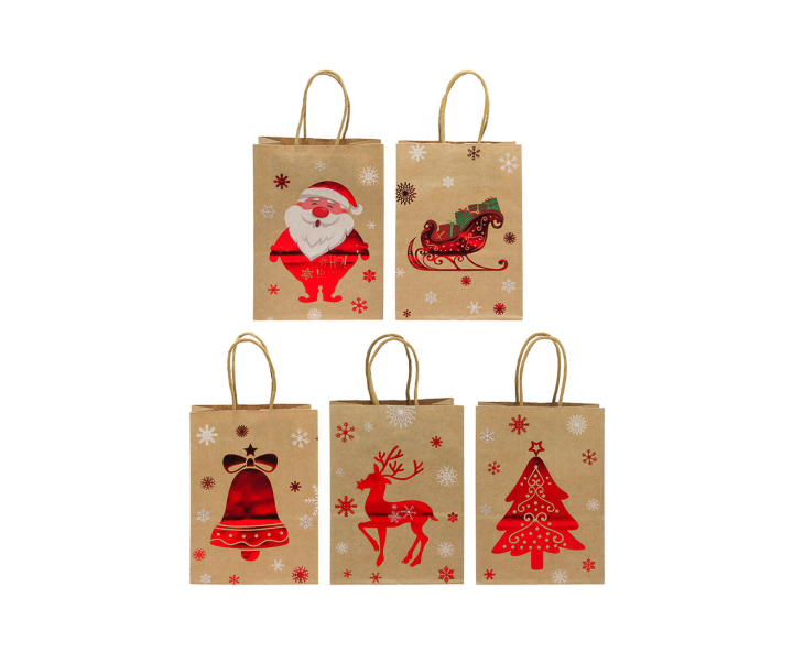 BOLSA DE PAPEL NAVIDEÑO 10P (21X15X8) NATURAL